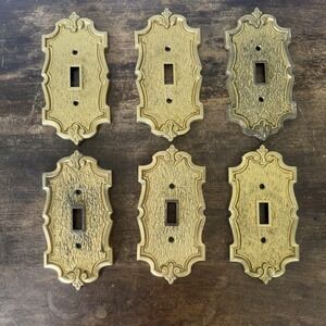 6pc Vintage Brass Tone Light Switch Covers Baroque Wall Plates Spanish Revival